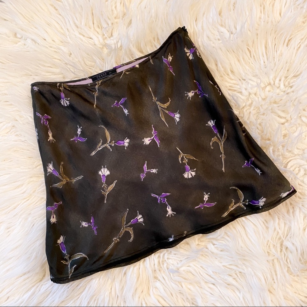 Prada Silk Black & Purple Floral Mini Skirt 40